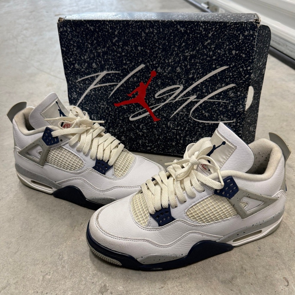 Jordan White Midnight Navy Air Jordan 4 Retro Mens Size 9 DH6927-140 Speckled